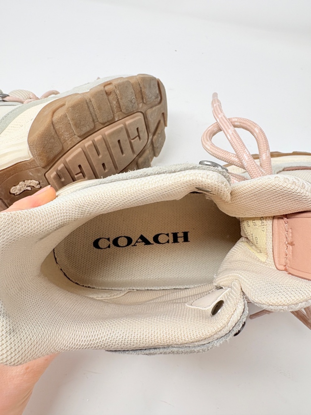 Coach C265 Hiker Sneakers High Cut Hiker Boot Platform Light Grey Pink Size 6 - Picture 12 of 14